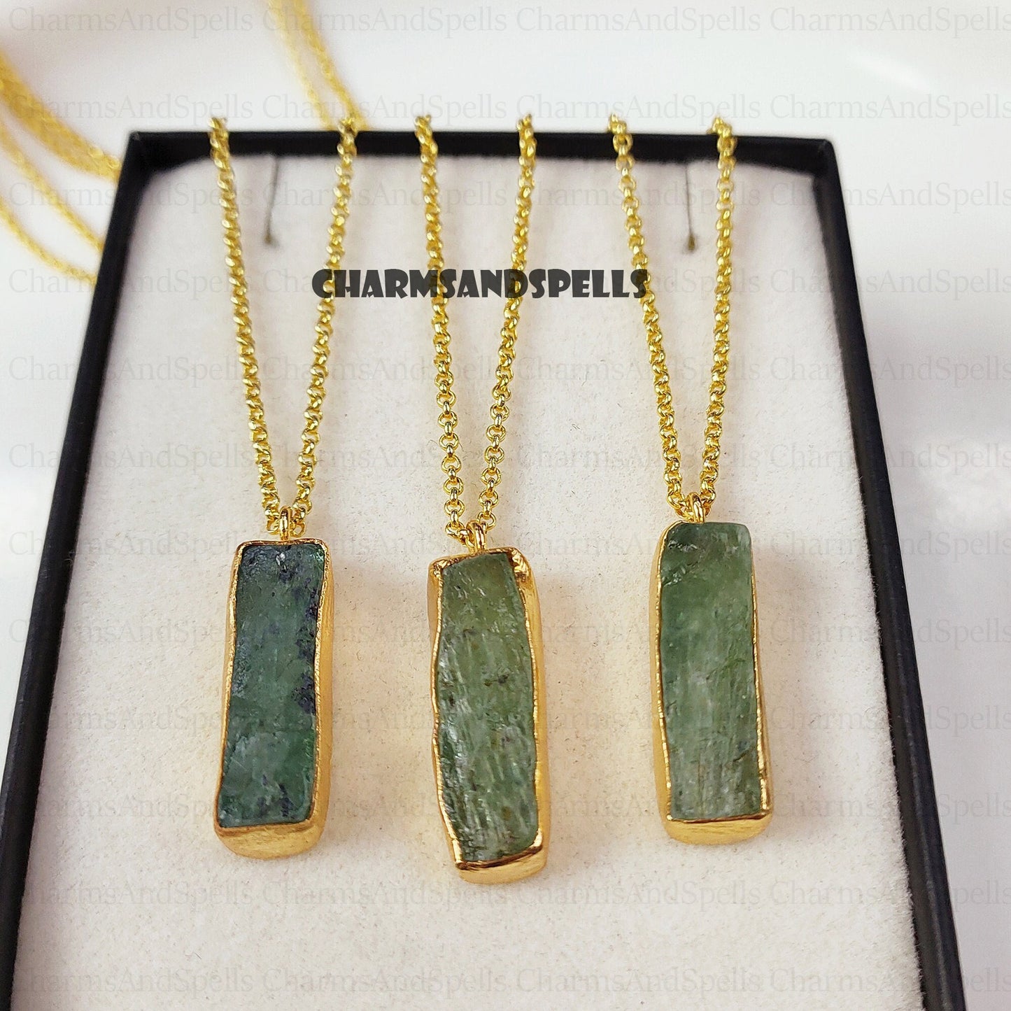 Raw Green Kyanite Necklace | 18k Gold Plated Healing Stone | Jewelry Gift