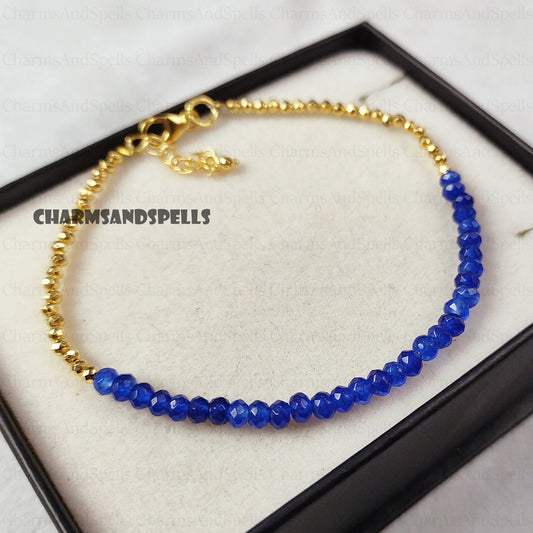 Blue Sapphire Bracelet, September Birthstone Minimalist Gift