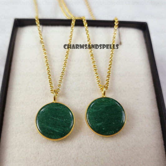 Stunning Aventurine Coin Pendant Necklace