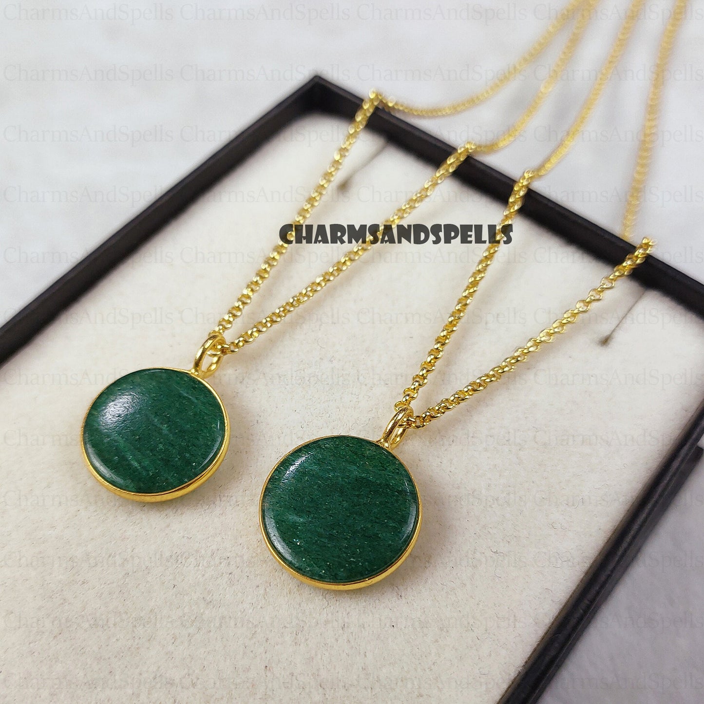 Stunning Aventurine Coin Pendant Necklace For Man & Women