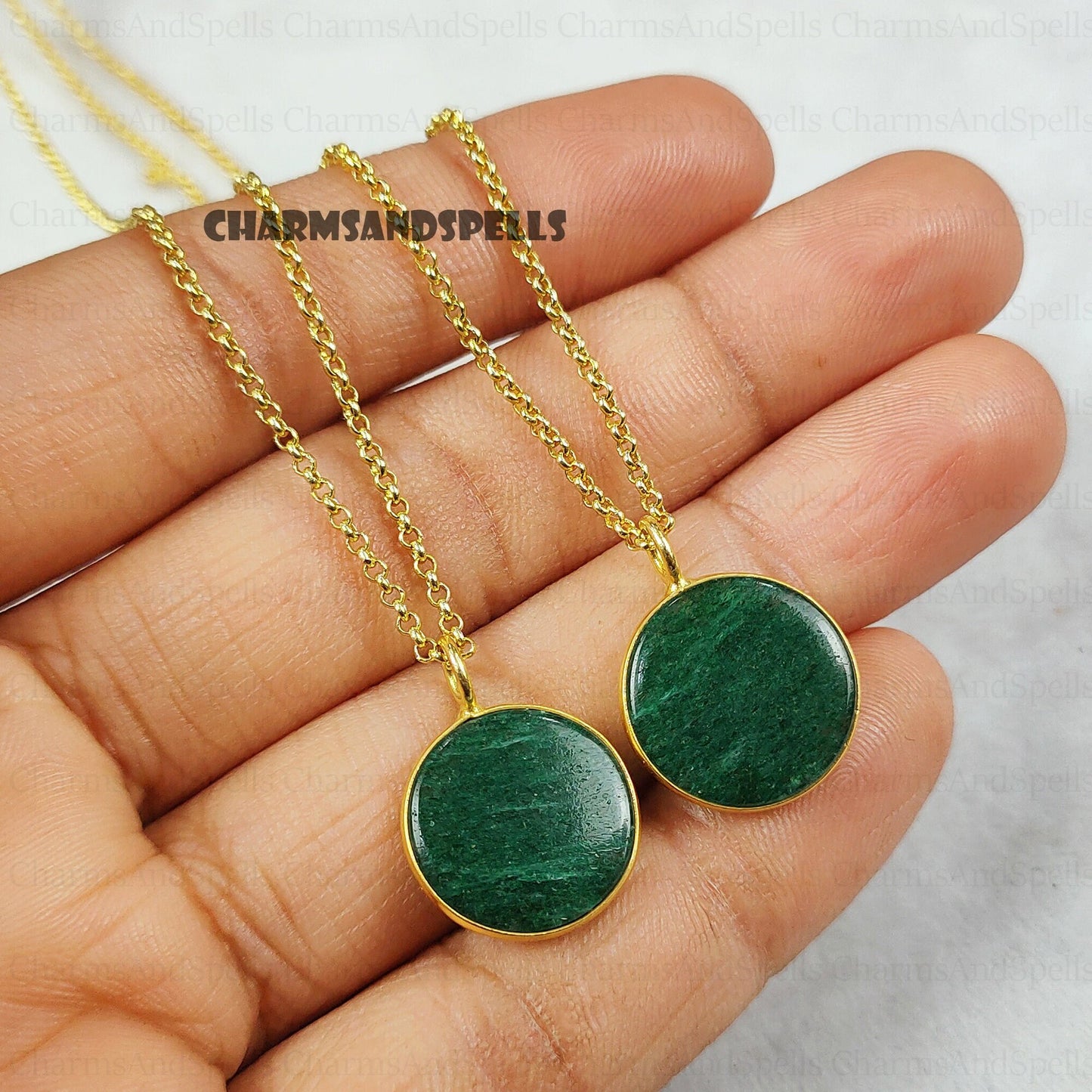Stunning Aventurine Coin Pendant Necklace For Man & Women