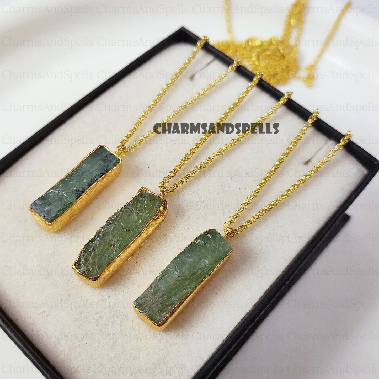 Raw Green Kyanite Necklace | 18k Gold Plated Healing Stone | Jewelry Gift