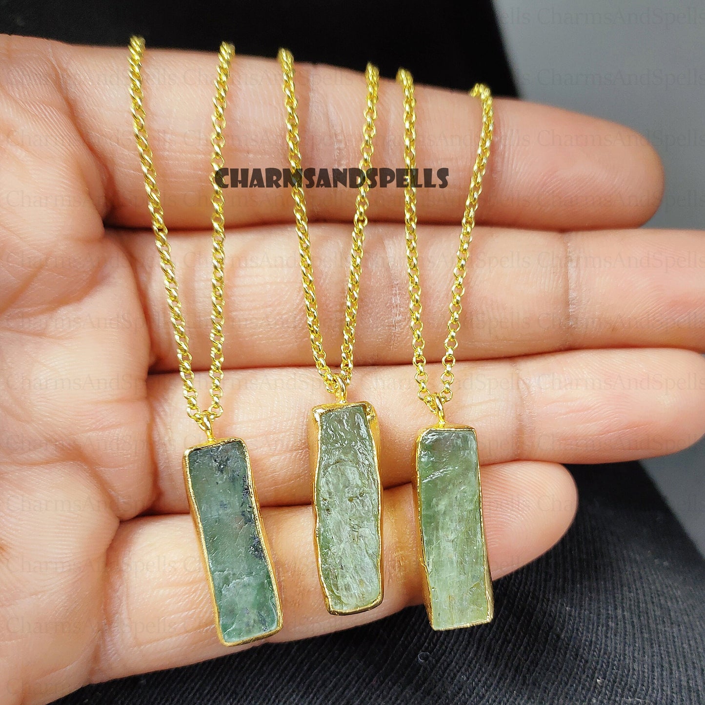 Raw Green Kyanite Necklace | 18k Gold Plated Healing Stone | Jewelry Gift