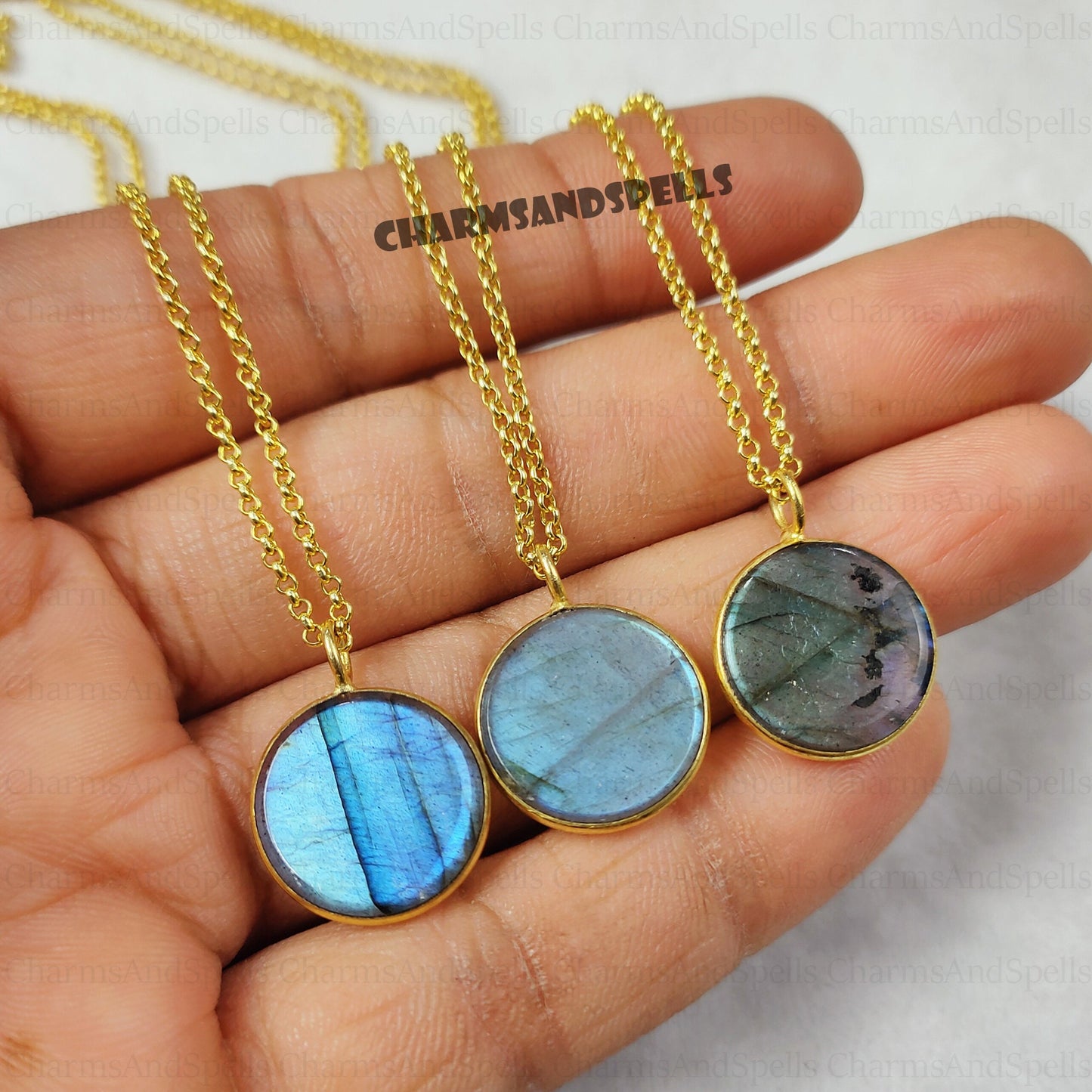 Bohemian Labradorite Coin Shape Pendent Necklace