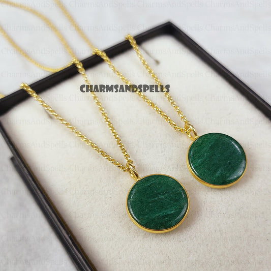 Stunning Aventurine Coin Pendant Necklace