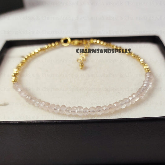 Rose Quartz Bracelet | Minimalist Healing Crystal Jewelry | Birthstone Gift