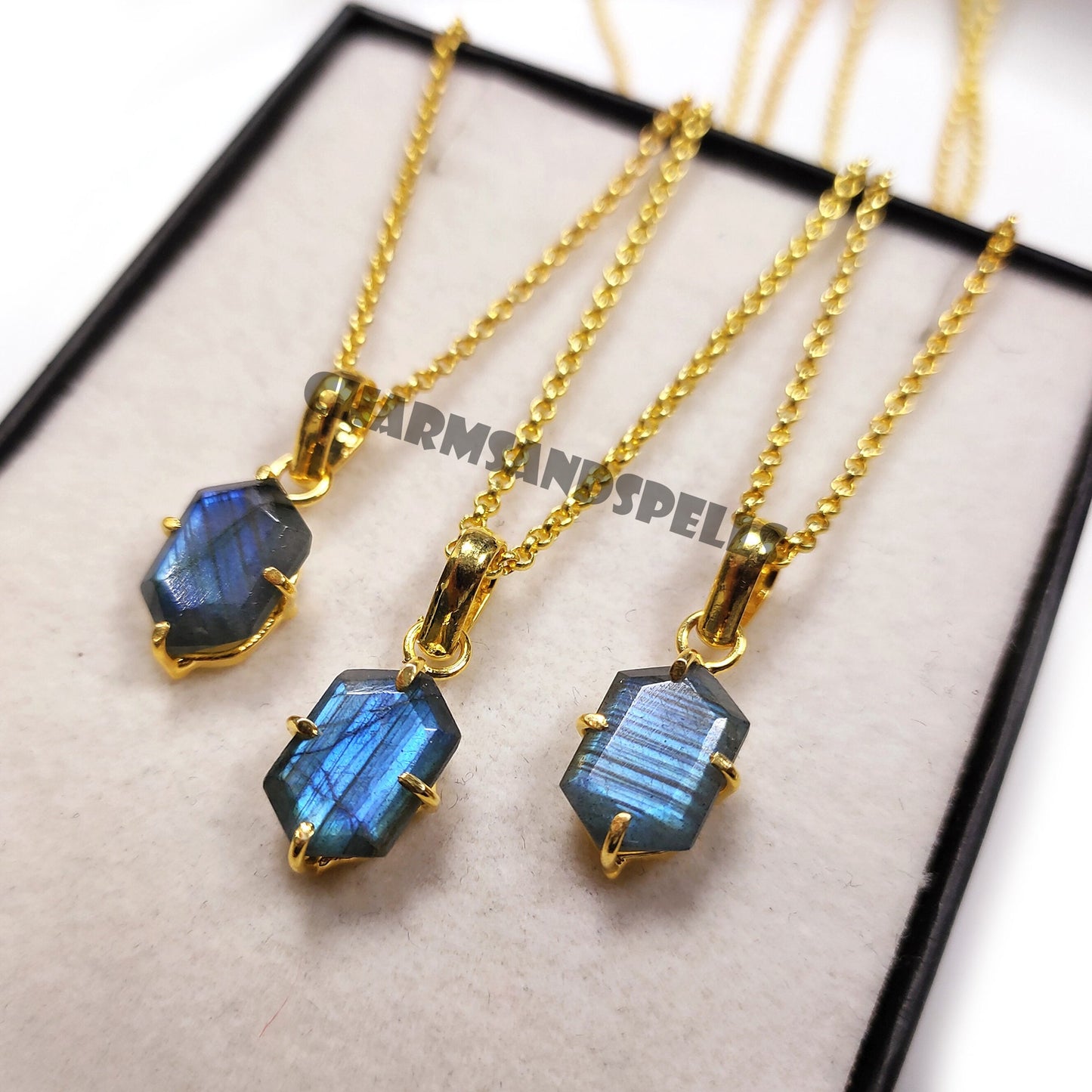 Natural Labradorite Hexagon Necklace