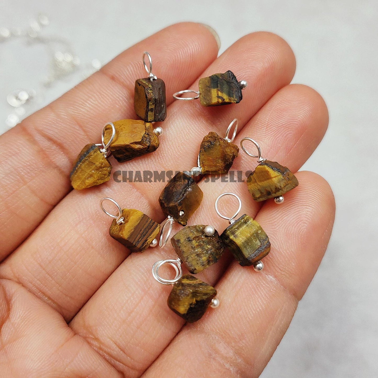 Raw Tiger's Eye Crystal Pendant Necklace in Sterling Silver
