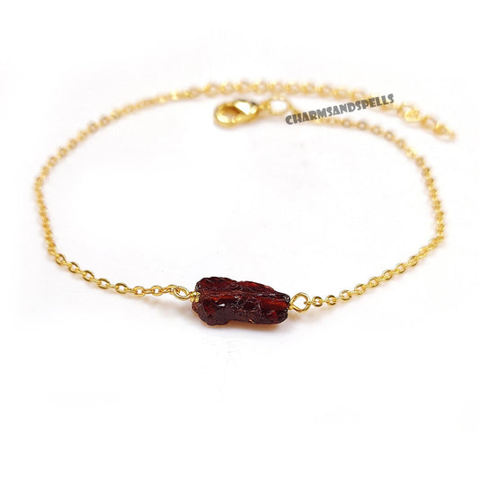 Natural Red Garnet Bracelet | Raw January Birthstone Jewelry | Valentine Gift
