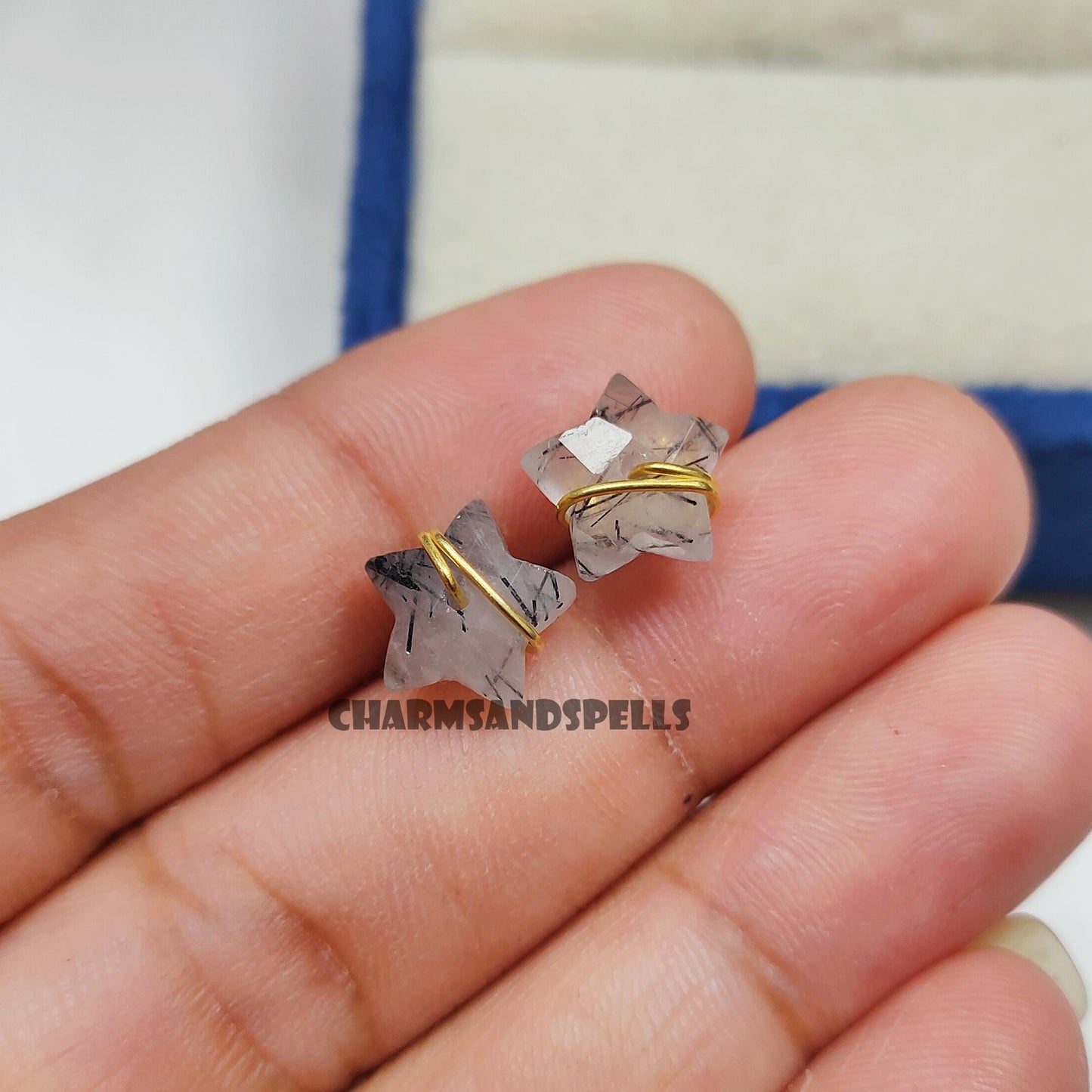 Black Rutilated Quartz Star Studs