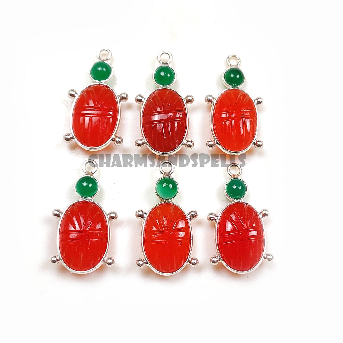 Carnelian Ladybug Necklace, 925 Silver Insect Charm, Handcarved Vintage Jewelry