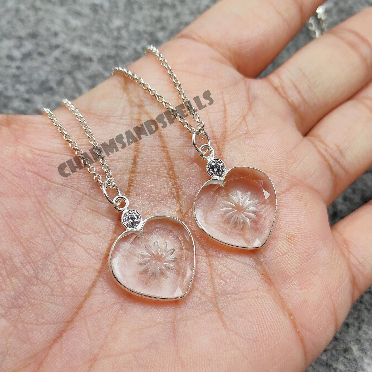 Clear Quartz Heart Necklace, 925 Silver Love Pendant, Healing Crystal Gift