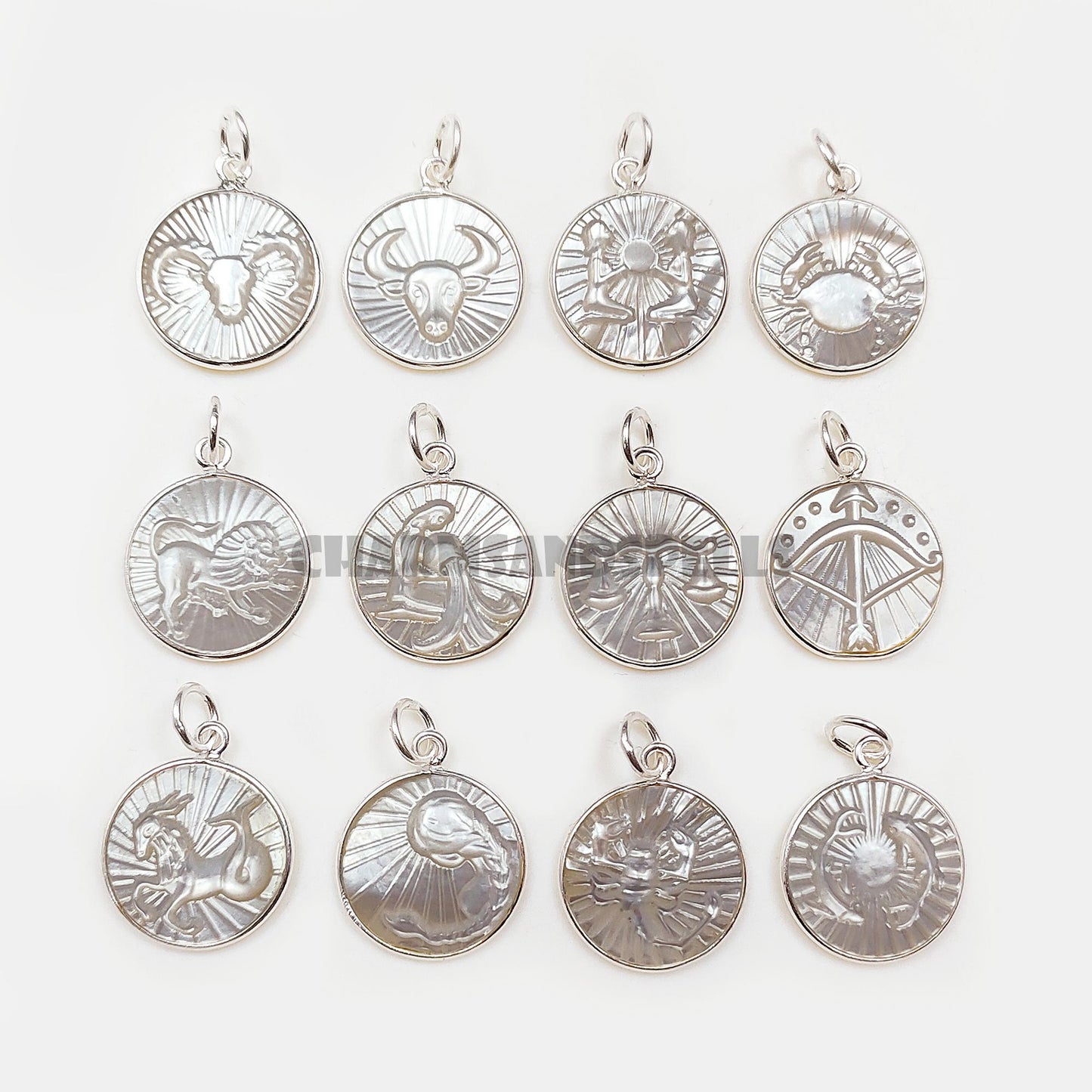 Zodiac Pearl Necklace, Engraved Round Bezel Charm, Astrology Birthday Gift
