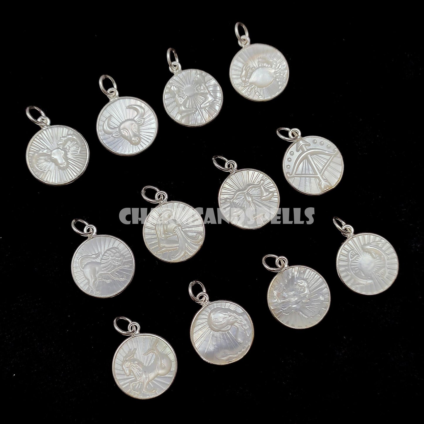 Zodiac Pearl Necklace, Engraved Round Bezel Charm, Astrology Birthday Gift