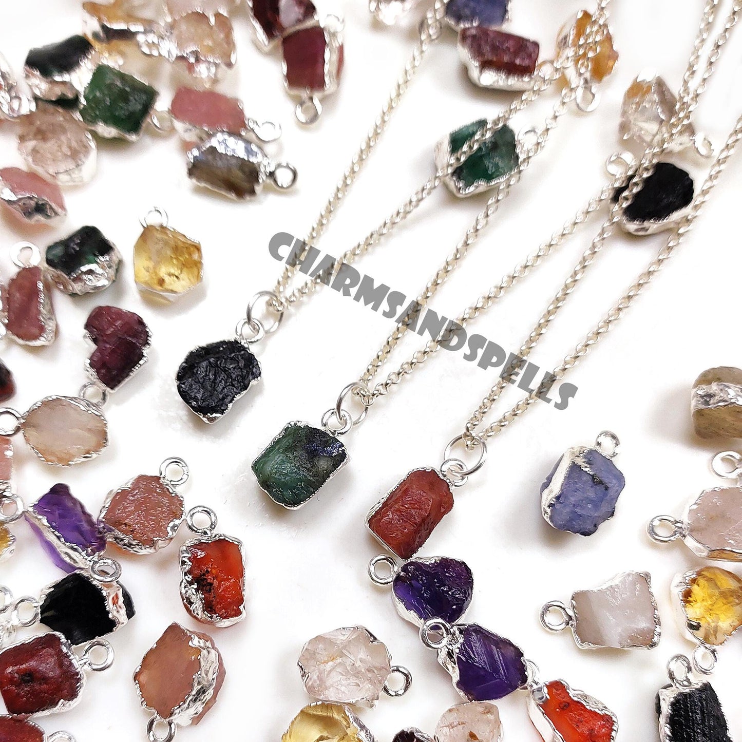 Raw Birthstone Necklace, Sterling Silver Crystal Pendant, Christmas Gift