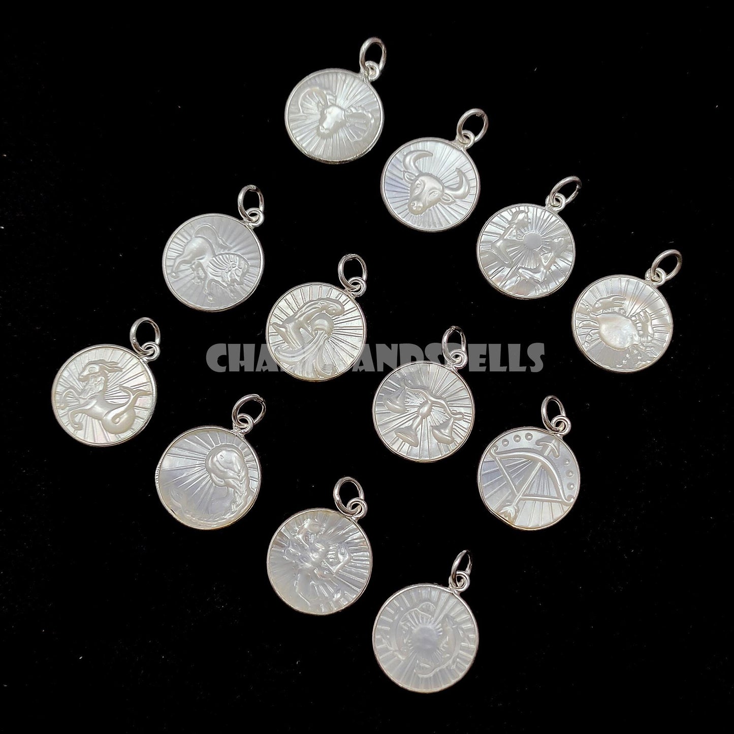 Zodiac Pearl Necklace, Engraved Round Bezel Charm, Astrology Birthday Gift