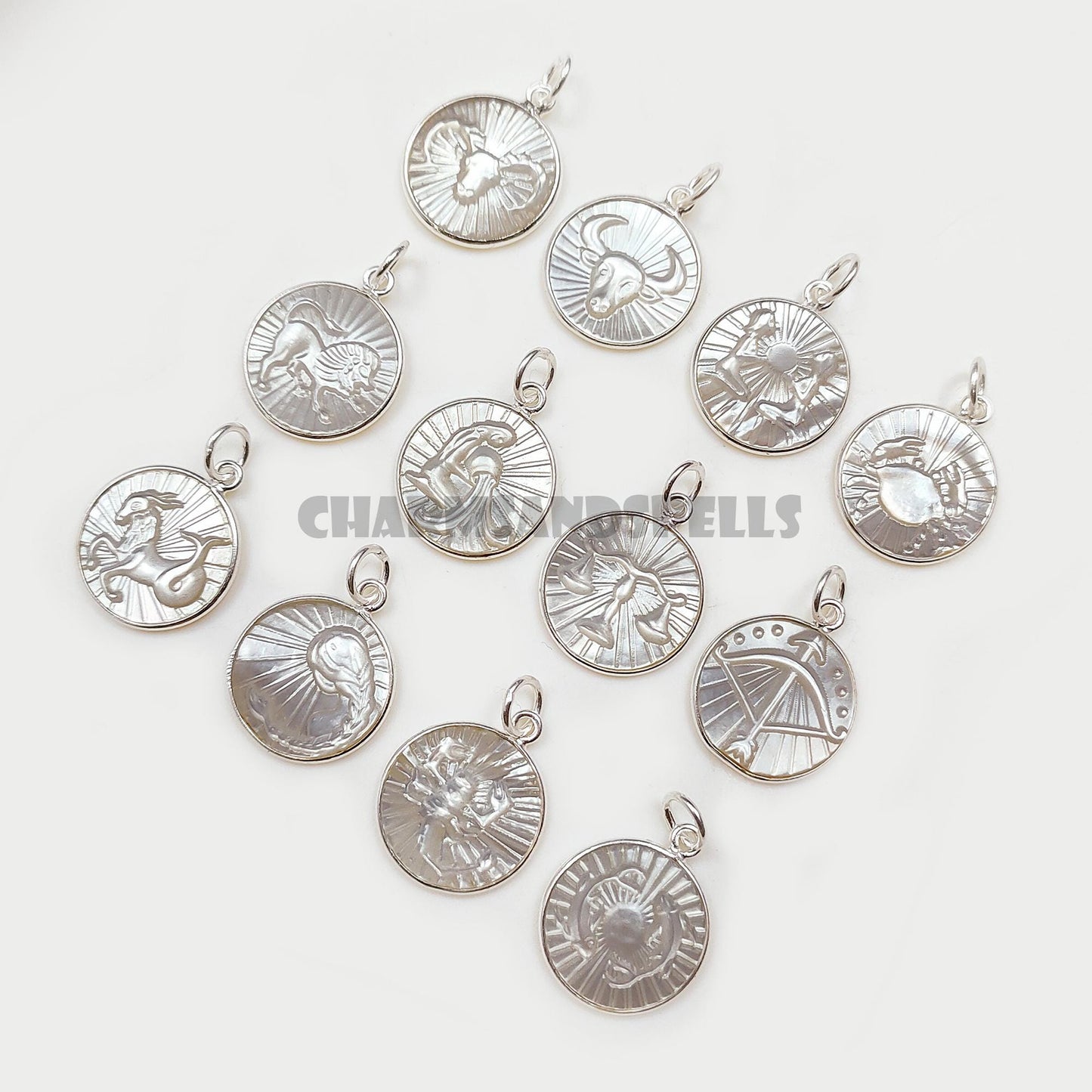 Zodiac Pearl Necklace, Engraved Round Bezel Charm, Astrology Birthday Gift
