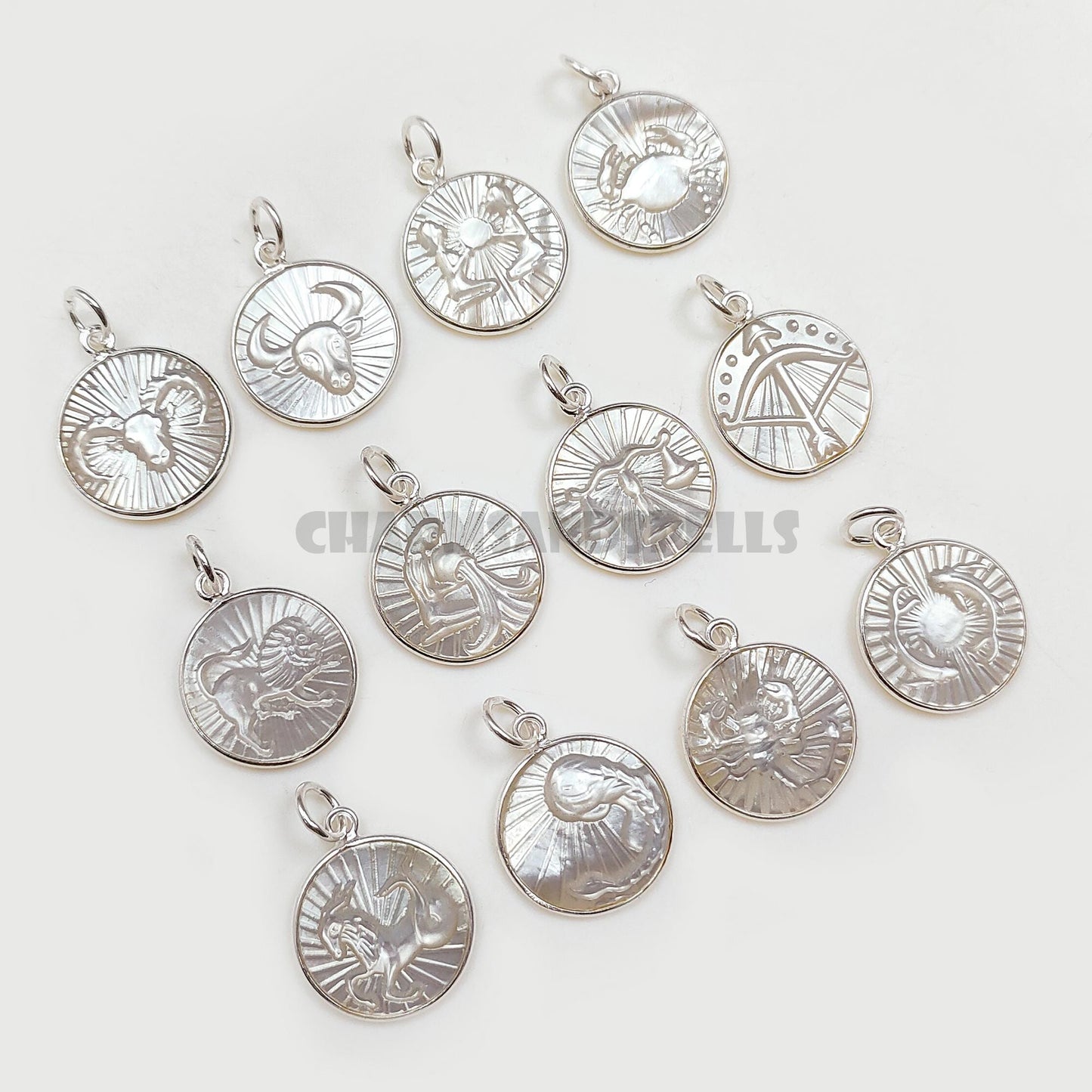 Zodiac Pearl Necklace, Engraved Round Bezel Charm, Astrology Birthday Gift