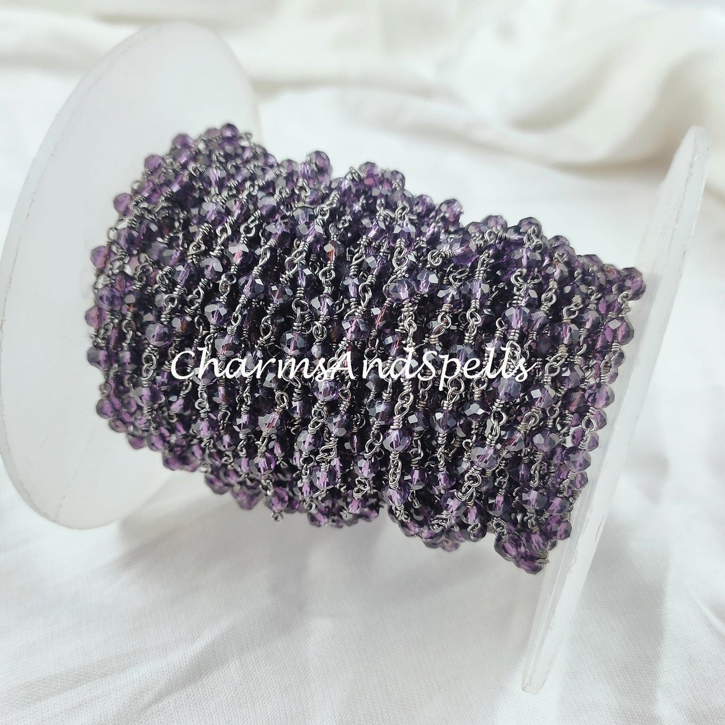 1 Feet Chain, Amethyst Wire Wrapped Rosary Chain, Gunmetal Rosary Chain, Link Rosary Chain, Gemstone Chain, DIY Chain For Jewelry Making - Charms And Spells