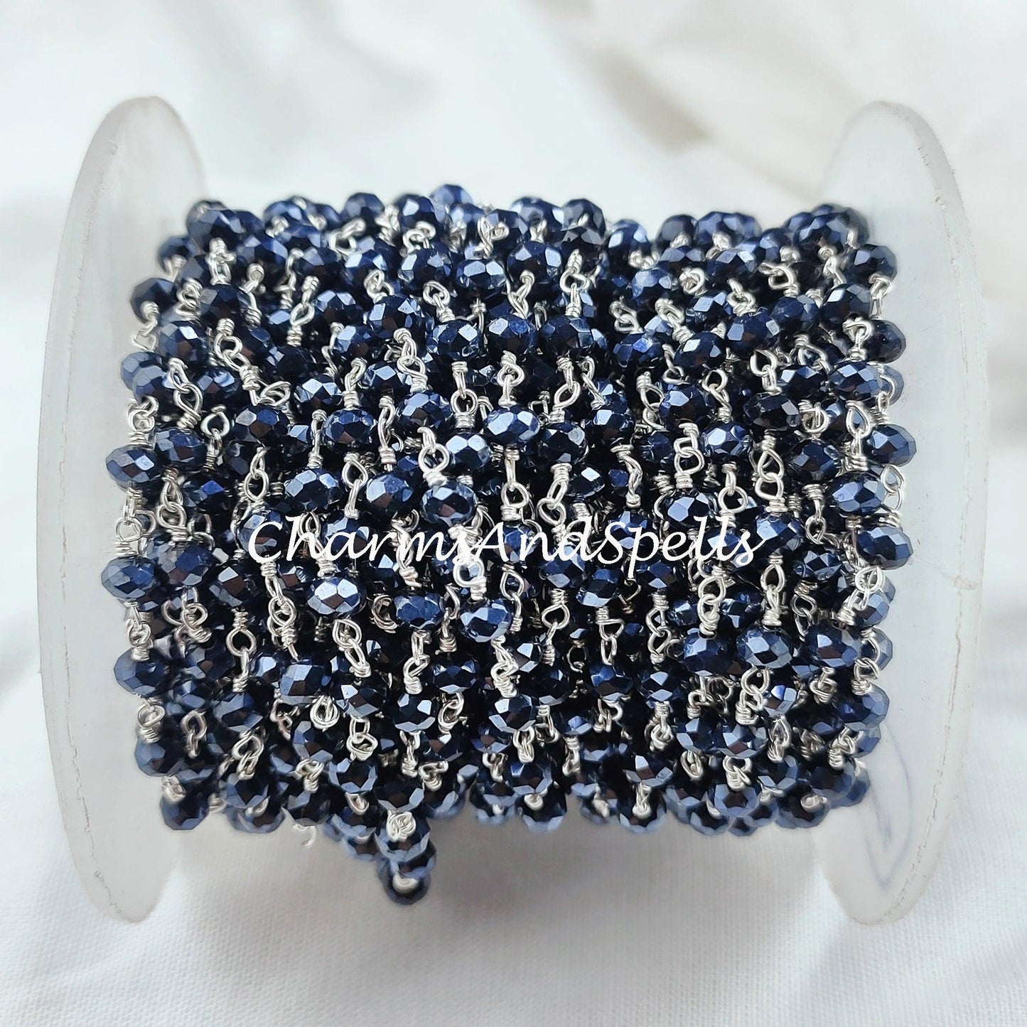 1 Feet Chain, Coated Black Onyx Bead Chain, Wire Wrapped Beaded Chain, Rosary Bead Chain Semi Precious, Healing Necklace Making, DIY Chain - Charms And Spells