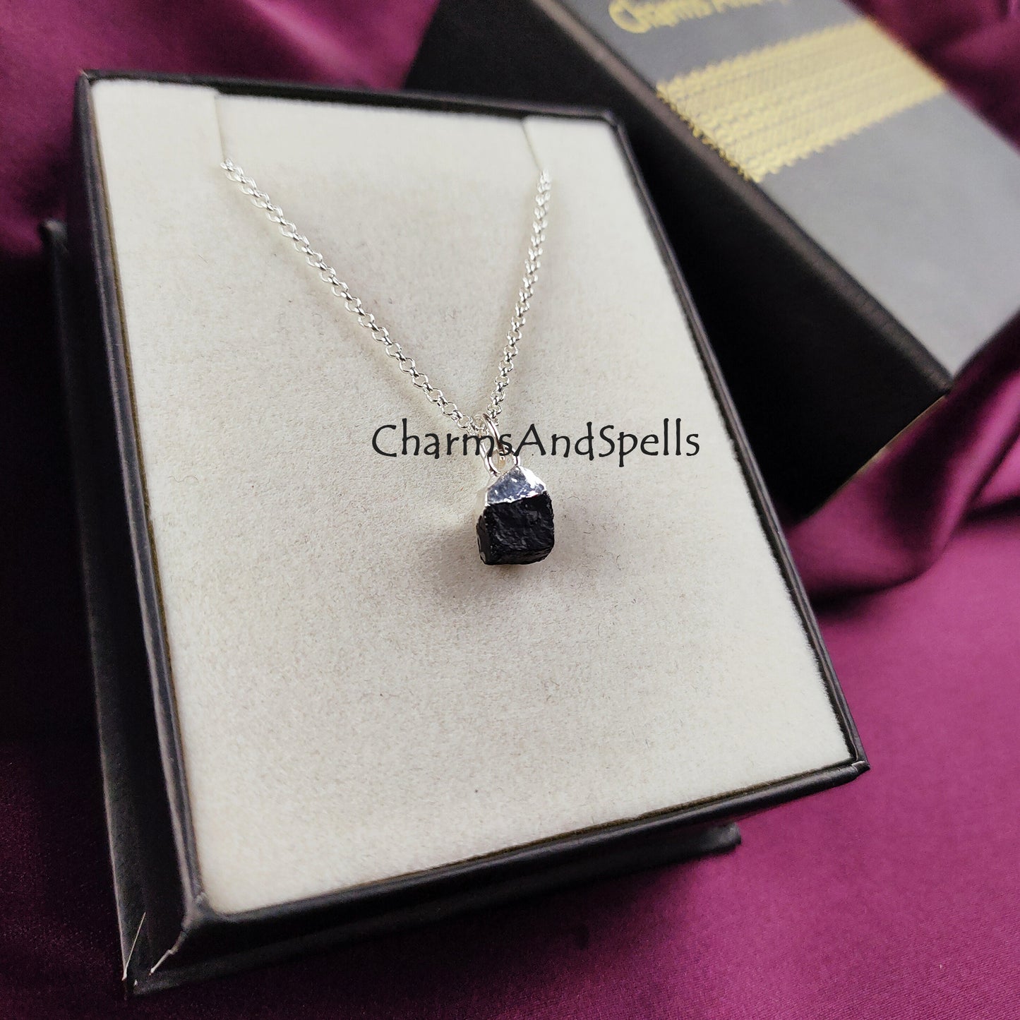 Raw Black Tourmaline Pendant | Gemstone Healing Crystal Protection Charm Necklace