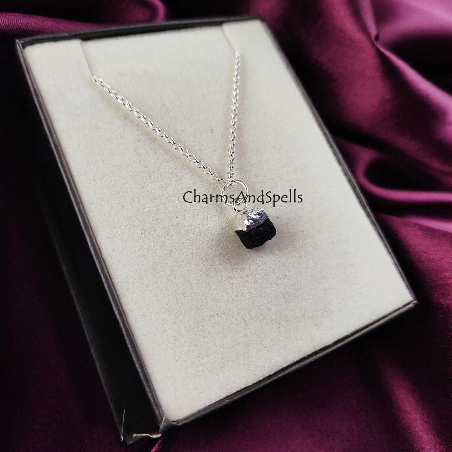 Raw Black Tourmaline Pendant | Gemstone Healing Crystal Protection Charm Necklace