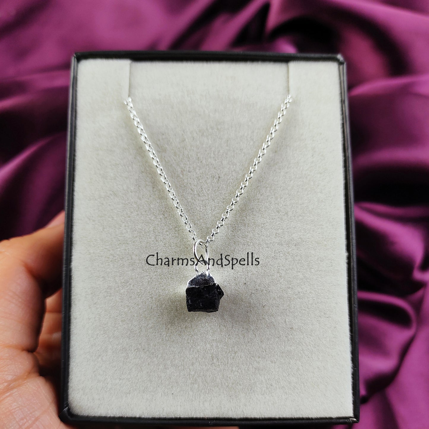 Raw Black Tourmaline Pendant | Gemstone Healing Crystal Protection Charm Necklace