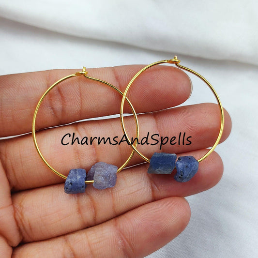 Natural Blue Tanzanite Earrings, 14K Gold Plated Earring, Round Earring, Blue Stone Earring, Birthstone Earring - Charms And Spells