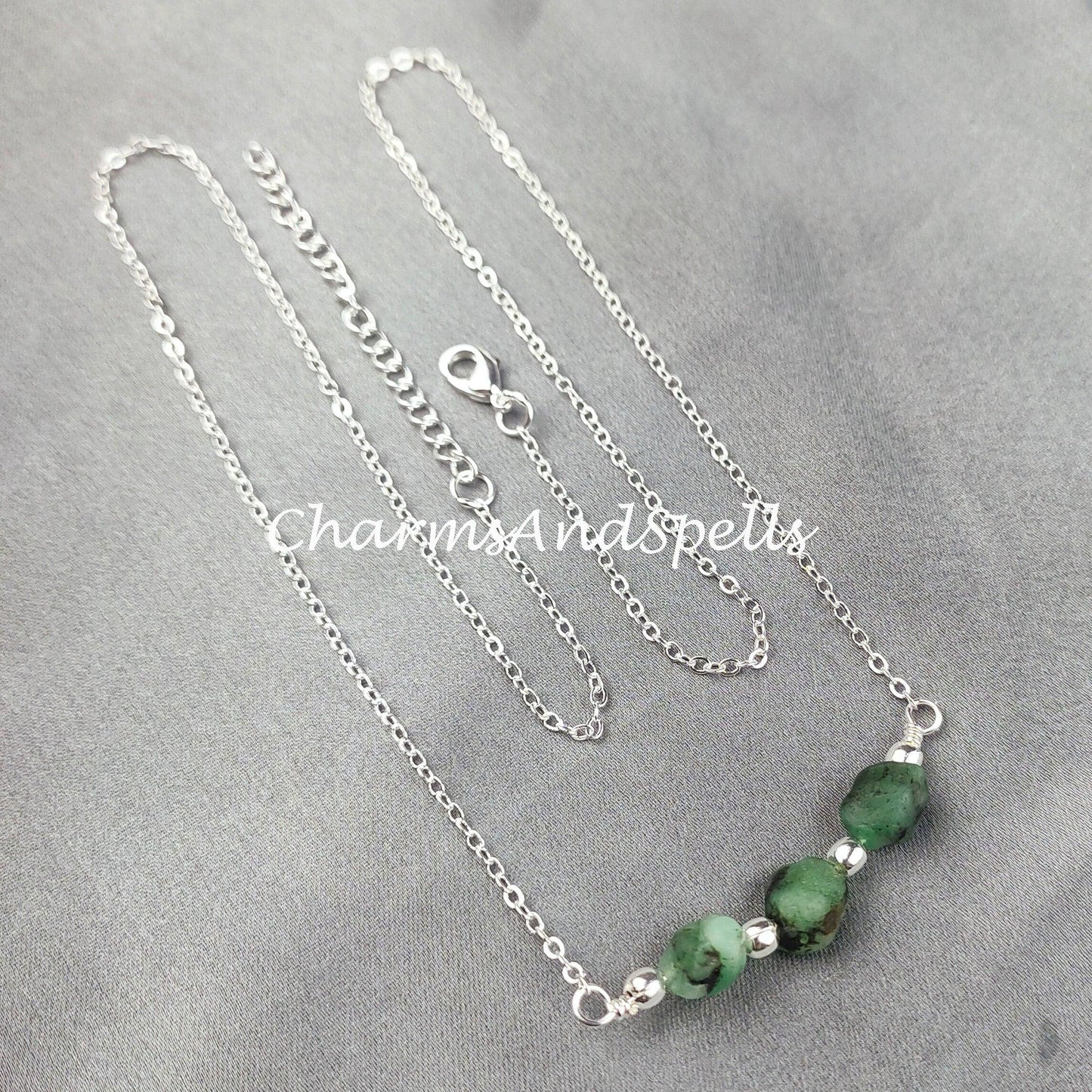 Rough Emerald Necklace, Ethnic Handmade Necklace, May Birthstone, Healing Jewelry, Gift For Her, Green Emerald Necklace - Charms And Spells