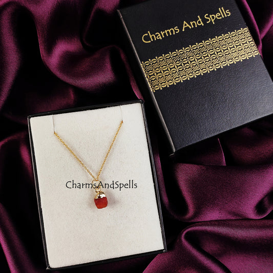 Raw Carnelian Necklace | Orange Crystal Pendant July Birthstone Jewelry