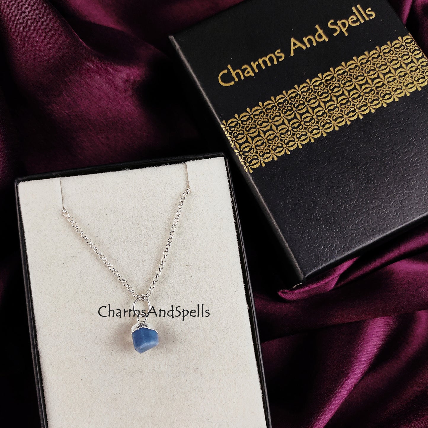 Raw Blue Opal Necklace | Minimalist Raw Gemstone Electroplated Jewelry