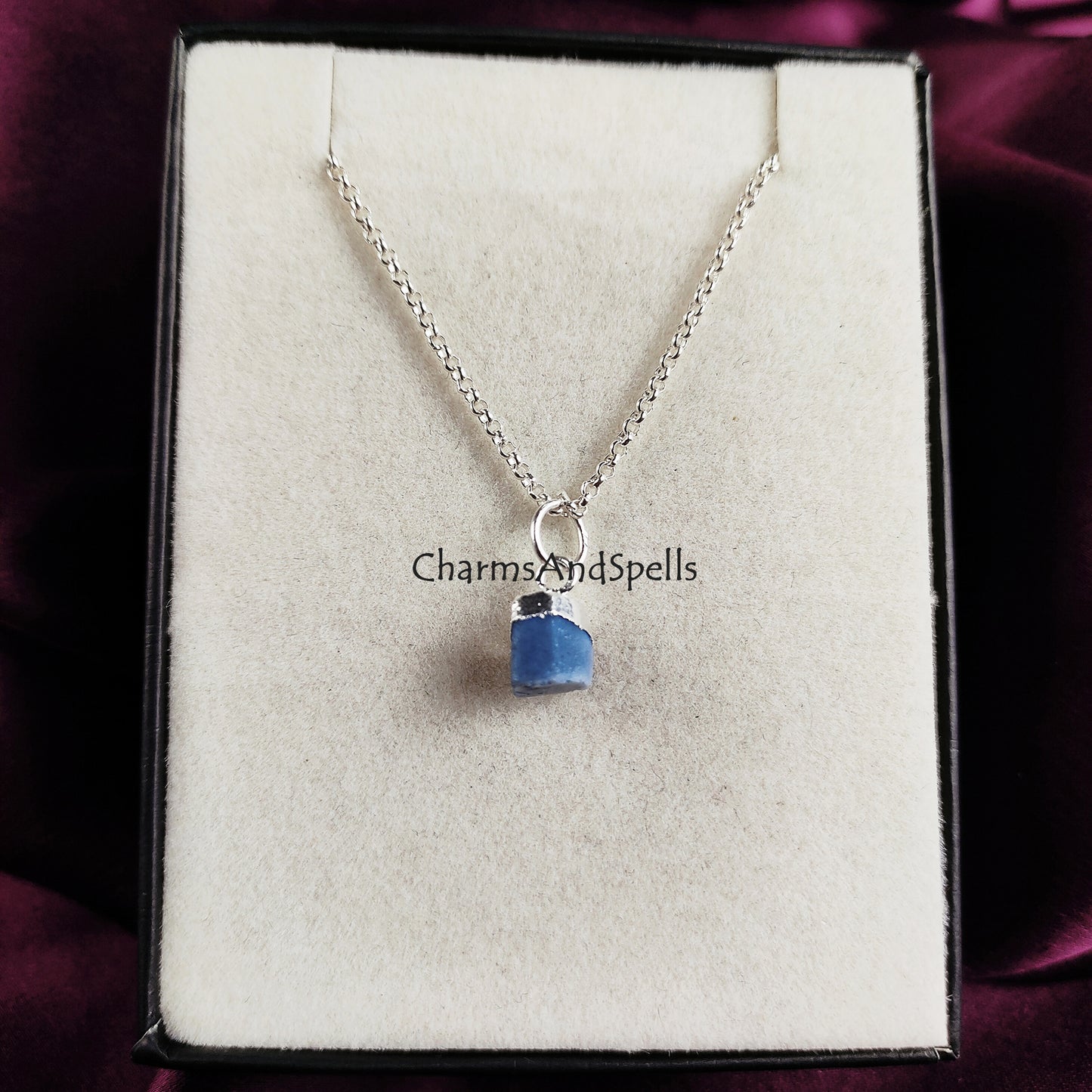 Raw Blue Opal Necklace | Minimalist Raw Gemstone Electroplated Jewelry