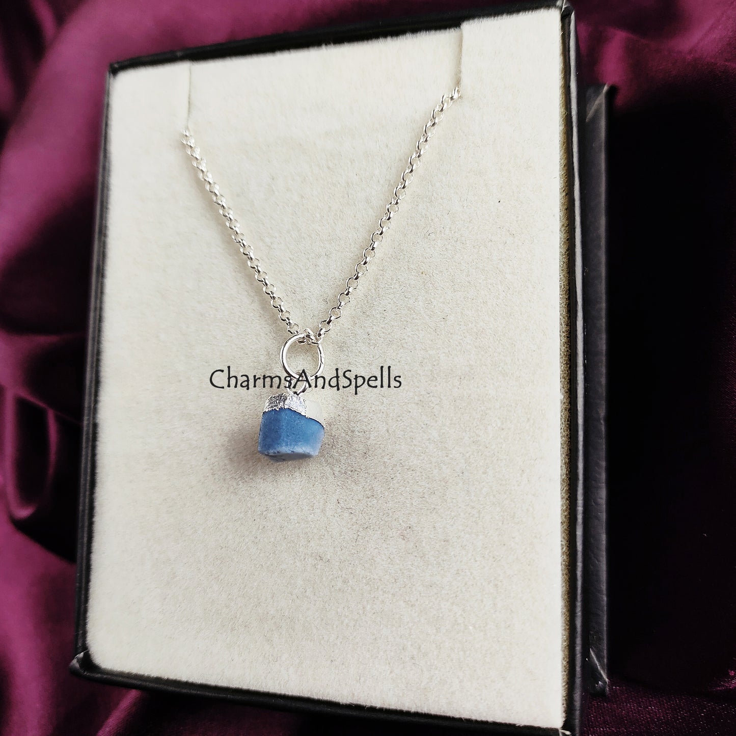Raw Blue Opal Necklace | Minimalist Raw Gemstone Electroplated Jewelry
