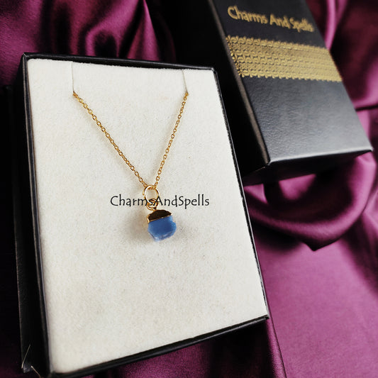 Rough Blue Opal Necklace | Charms Gold Plated Electroplated Jewelry