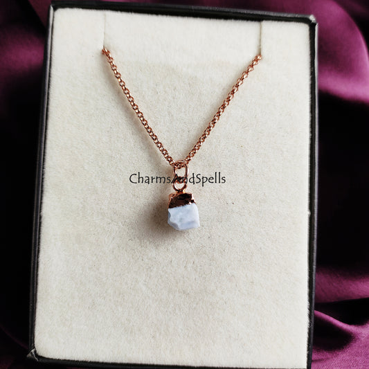 Raw Blue Opal Necklace | Electroplated Rose Gold Pendant Copper Jewelry