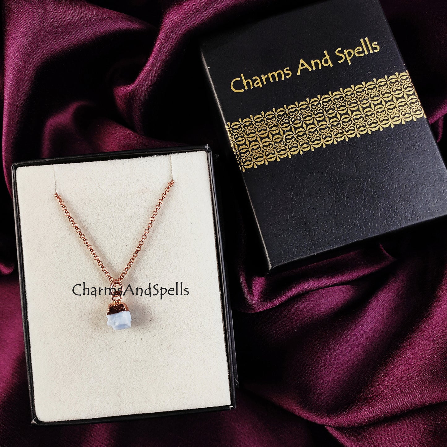 Raw Blue Opal Necklace | Electroplated Rose Gold Pendant Copper Jewelry