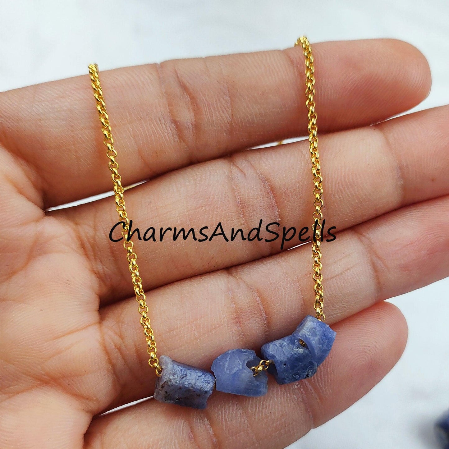 Raw Tanzanite Necklace, Blue Stone Jewellery, Natural Tanzanite Jewelry, Raw Birthstone, Gift Idea - Charms And Spells