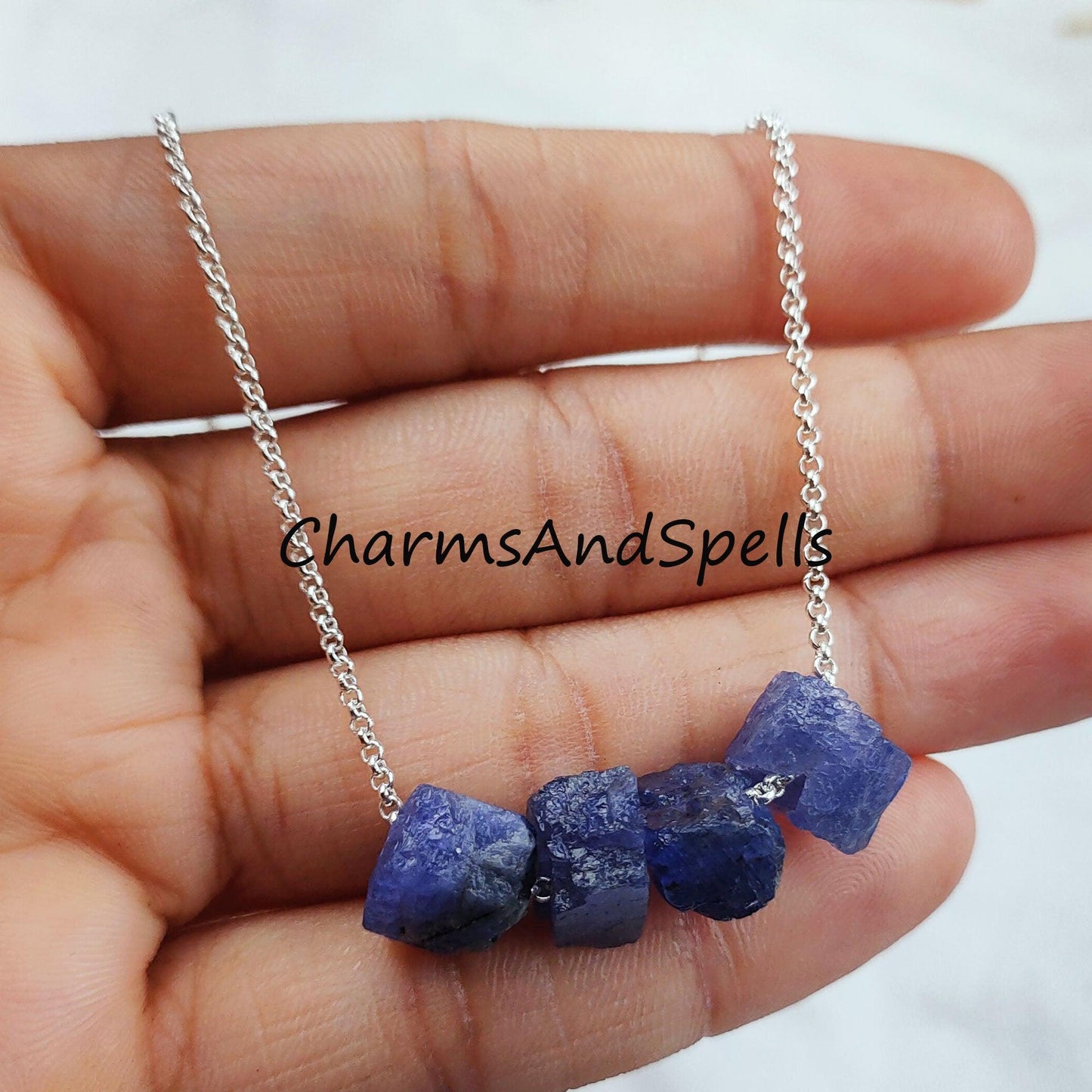 Raw Tanzanite Necklace, Blue Stone Jewellery, Natural Tanzanite Jewelry, Raw Birthstone, Gift Idea - Charms And Spells
