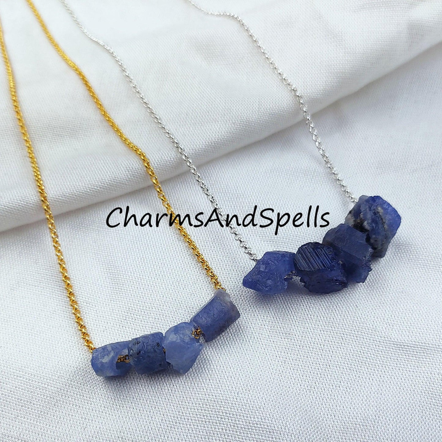 Raw Tanzanite Necklace, Blue Stone Jewellery, Natural Tanzanite Jewelry, Raw Birthstone, Gift Idea - Charms And Spells