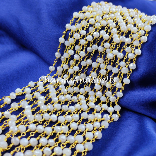 1 Feet Chain Sale!!!! White Agate Bead Chain, Healing Necklace Chain, Wire Wrapped Chain With Charm, Rosary Bead Chain, White Gemstone Chain, Boho Chain - Charms And Spells