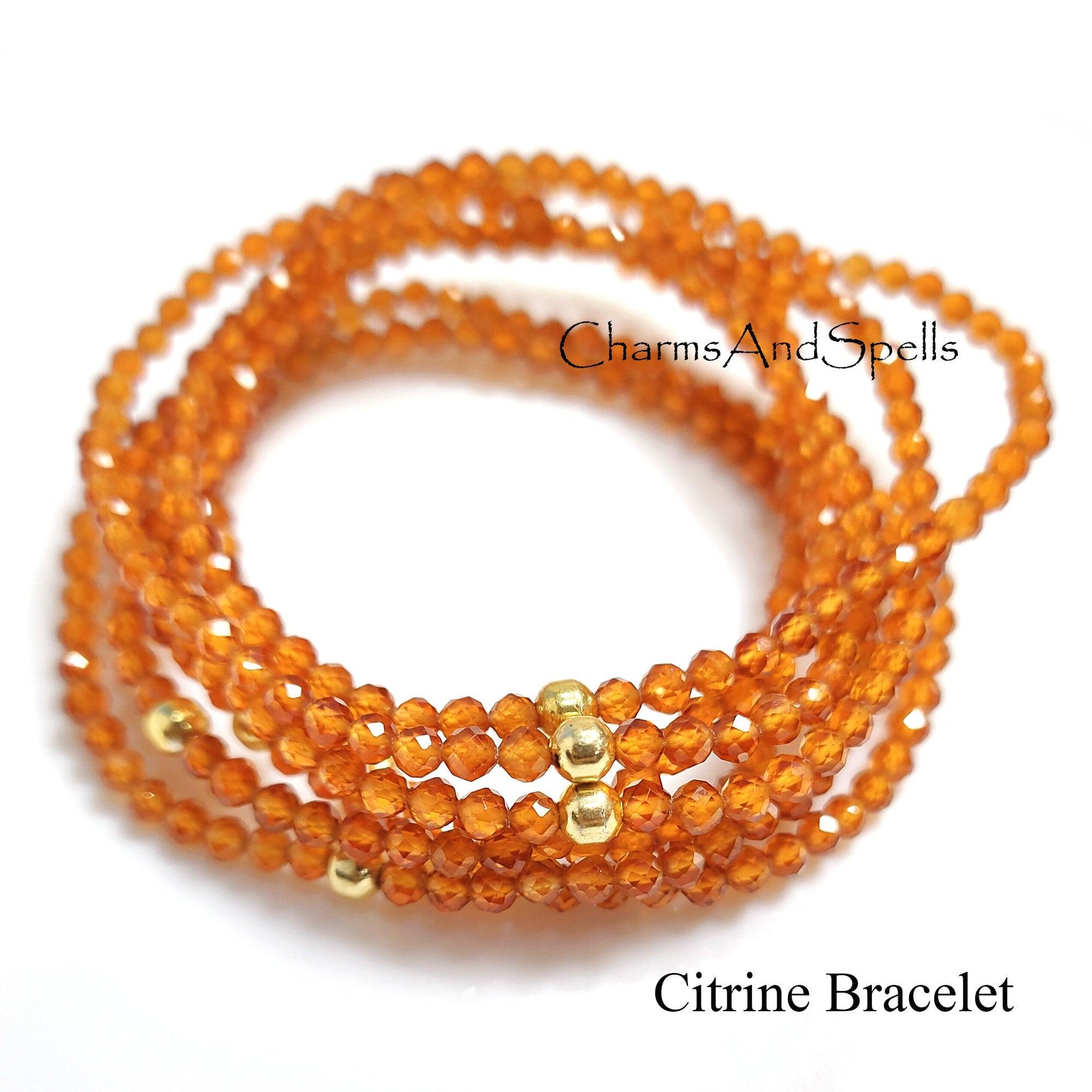 Citrine Crystal Bracelet, Gemstone Bracelet, Dainty Healing Crystal Bracelet, Elastic Stacking Jewelry, Stretch Bracelet, Beaded Bracelet - Charms And Spells