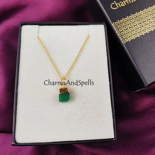 Raw Green Onyx Charm Necklace | Heart Chakra Pendant Comfort & Strength Jewelry