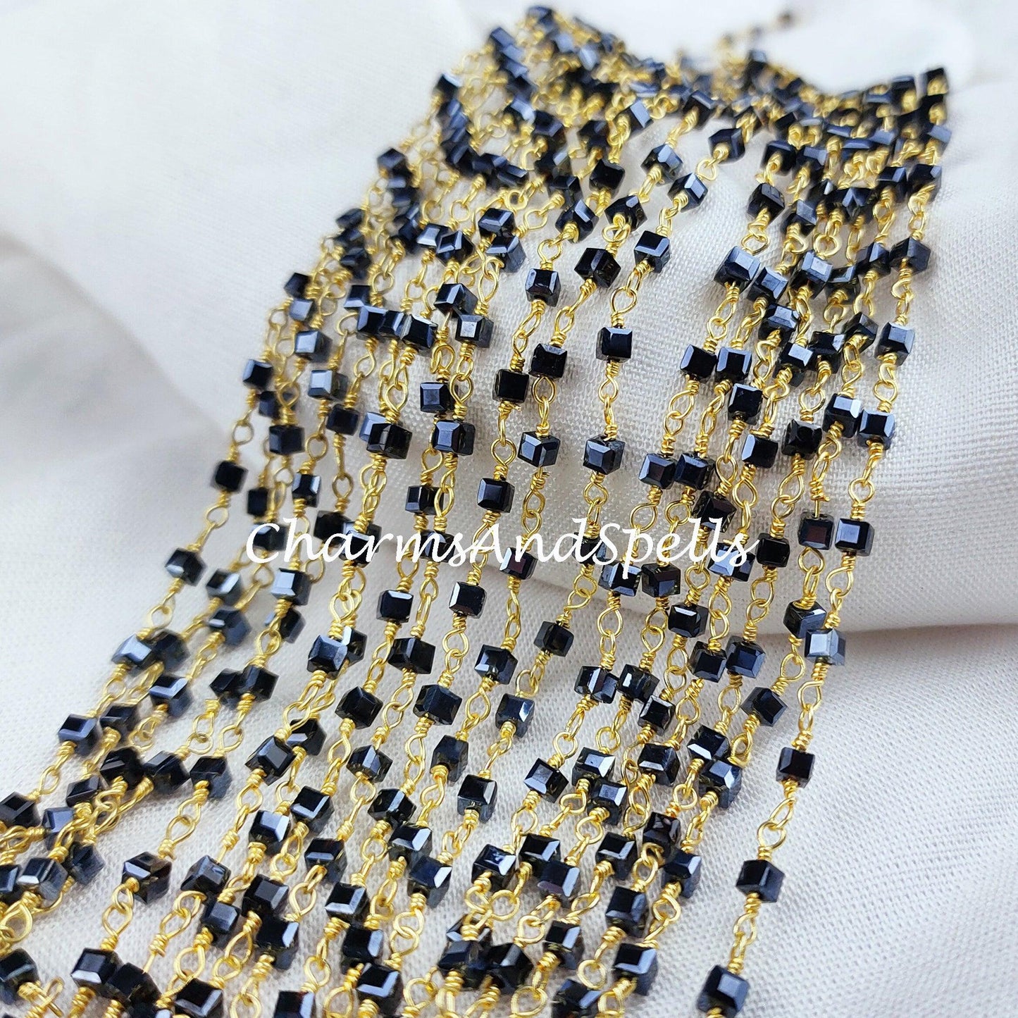 1 Feet Chain, 50% OFF Square Black Onyx Beaded Rosary Chain, 2.5mm Beaded Gold Plated Chain, Jewelry Findings, 3D Square Box Chain - Charms And Spells