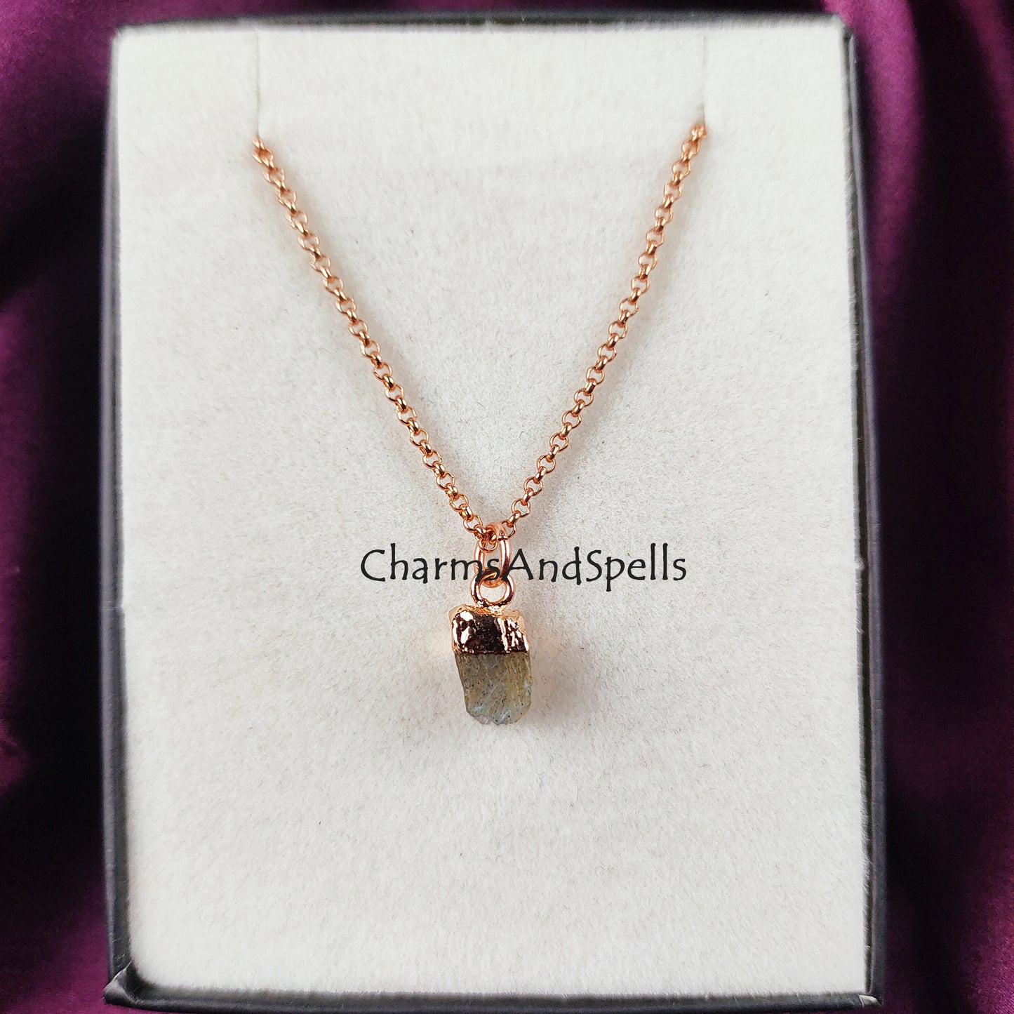 Raw Labradorite Necklace | Natural Crystal Pendant Crown Chakra Jewelry