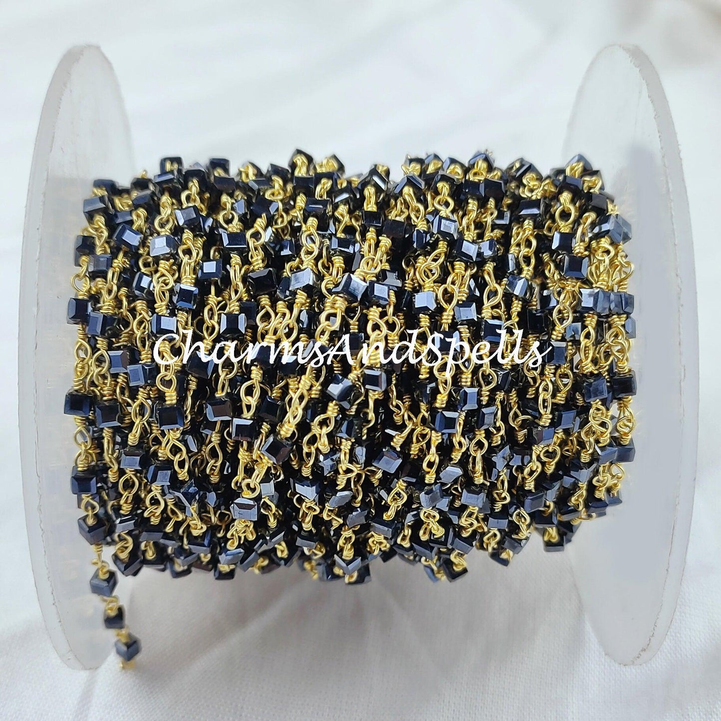 1 Feet Chain, 50% OFF Square Black Onyx Beaded Rosary Chain, 2.5mm Beaded Gold Plated Chain, Jewelry Findings, 3D Square Box Chain - Charms And Spells