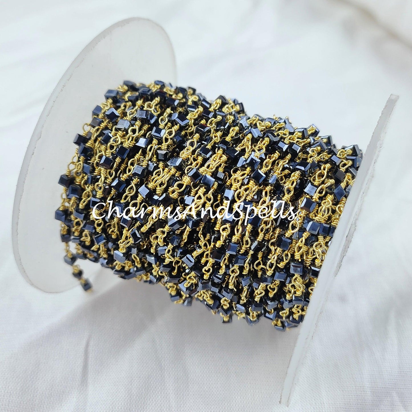 1 Feet Chain, 50% OFF Square Black Onyx Beaded Rosary Chain, 2.5mm Beaded Gold Plated Chain, Jewelry Findings, 3D Square Box Chain - Charms And Spells