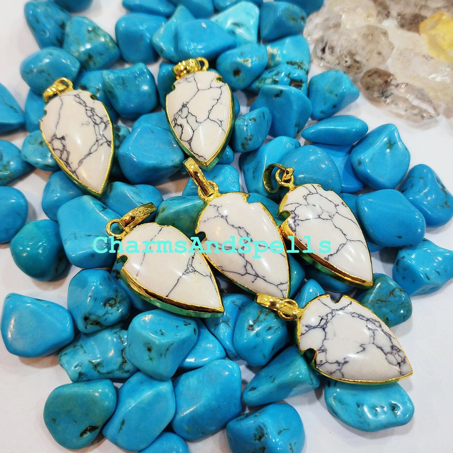Howlite Arrowhead Pendant, Gold Electroplated Plated Necklace, Pendant Necklace, Women Pendant, Dainty Jewelry, Gemstone Necklace - Charms And Spells