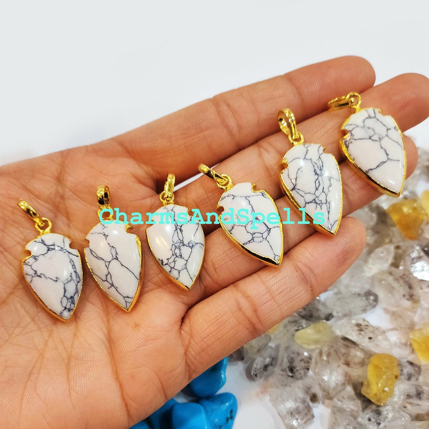 Howlite Arrowhead Pendant, Gold Electroplated Plated Necklace, Pendant Necklace, Women Pendant, Dainty Jewelry, Gemstone Necklace - Charms And Spells