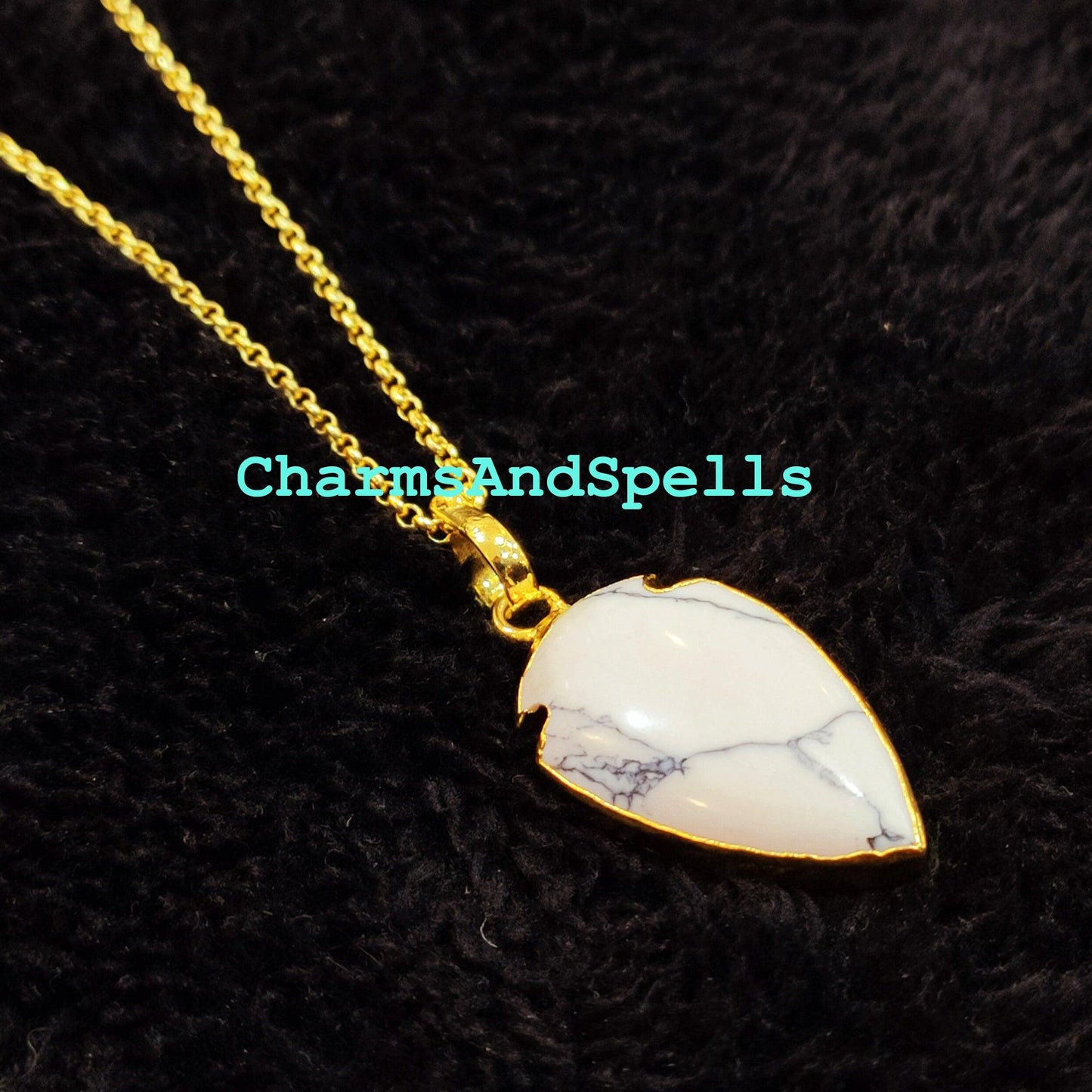 Howlite Arrowhead Pendant, Gold Electroplated Plated Necklace, Pendant Necklace, Women Pendant, Dainty Jewelry, Gemstone Necklace - Charms And Spells
