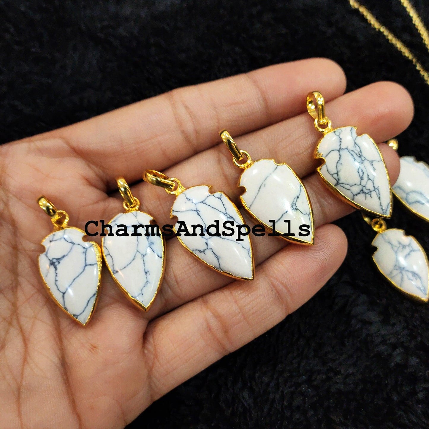Howlite Arrowhead Pendant, Gold Electroplated Plated Necklace, Pendant Necklace, Women Pendant, Dainty Jewelry, Gemstone Necklace - Charms And Spells